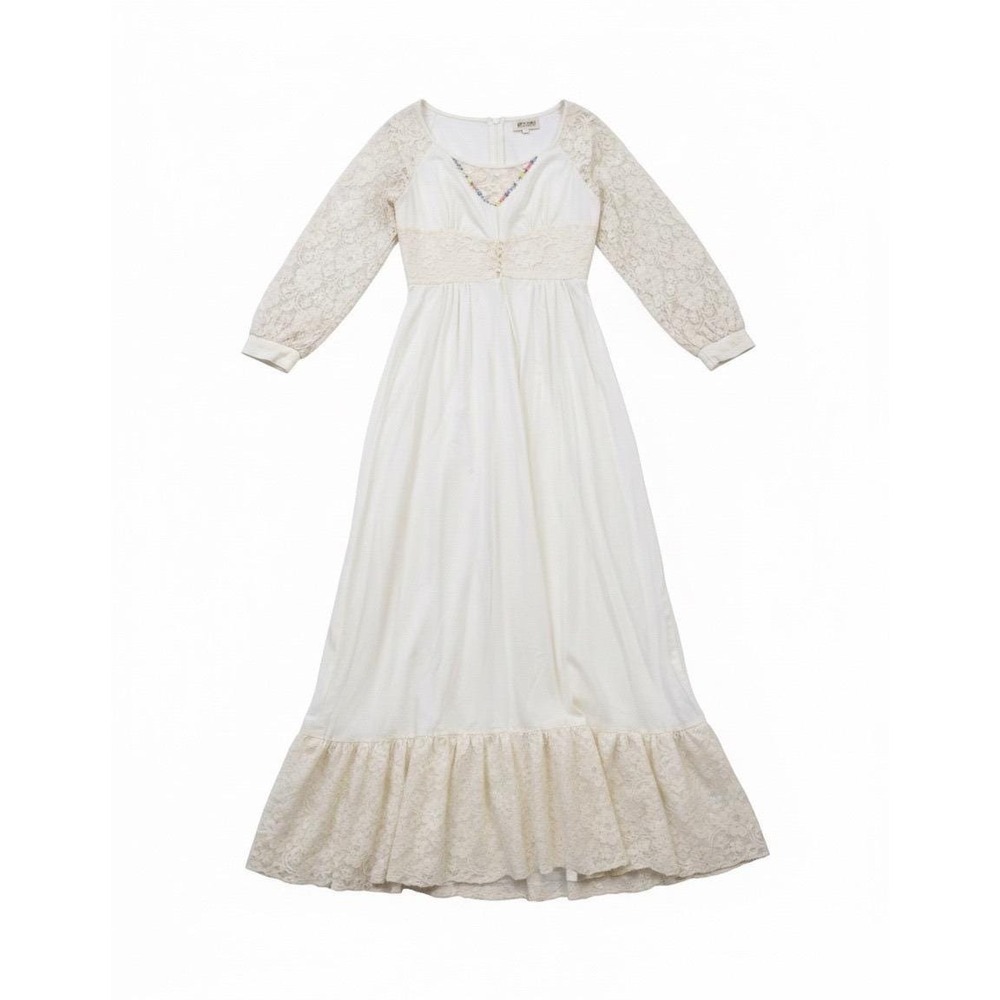 Flawed Gem! Vintage Lace Maxi Dress Boho Prairie Wedding Cottagecore M Farmhouse